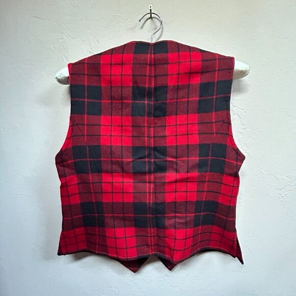 Jeannette Miner Paris Women's Button Down Red Tartan Plaid Wool Vest Size 42 - Picture 2 of 8